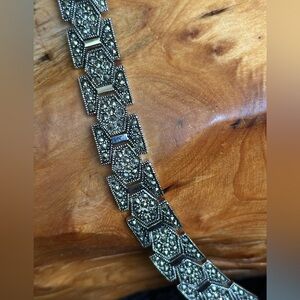 Marqasite and white metal marked PL Art Deco bracelet circa 1980s